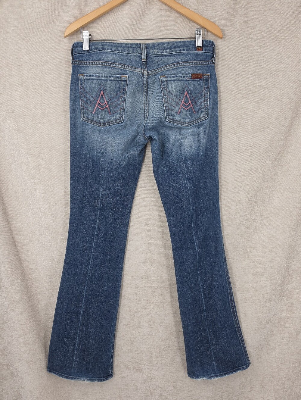 Y2K 7FAM 7 For All Mankind A Pocket Jeans Bootcut Flare Vintage Pink Embroidery